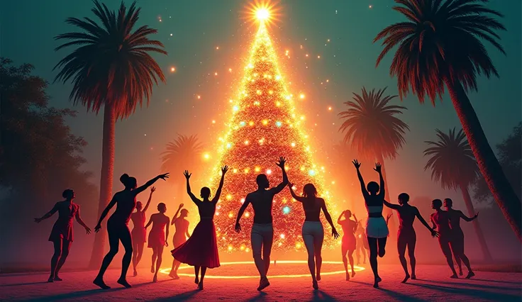 "Design a vibrant and festive cover for a Christmas-themed Afrohouse and Progressive House tracklist. The cover should blend the rhythmic, soulful energy of Afrohouse with the smooth, futuristic vibe of Progressive House, all while celebrating the Christma...