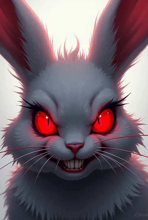 Creat a Bunny gamer , badass look , red eyes , eviel smile ,only his head ,anime, 