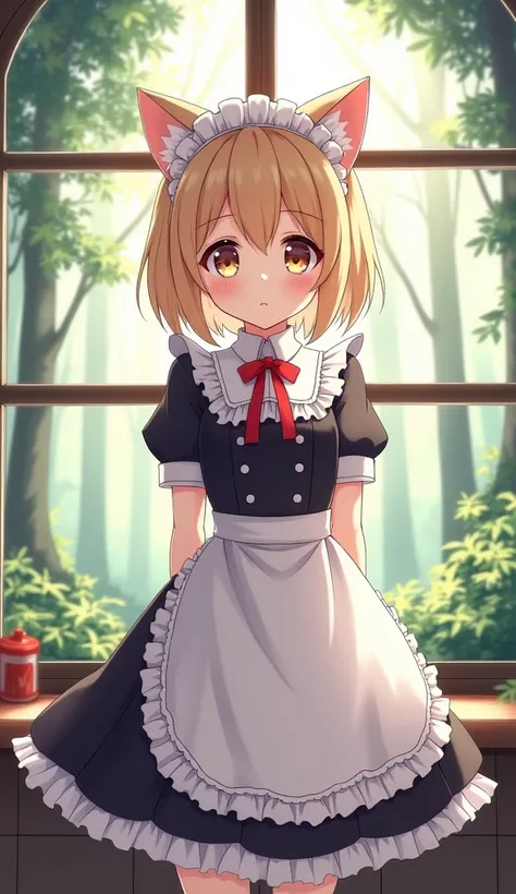 anime character dressed in maid outfit standing in front of window, anime girl in a maid costume, maid outfit, loli in dress, maid dress, gorgeous maid, cute anime waifu in a nice dress, wearing maid uniform, anime cat girl in a maid costume, a maid in a m...