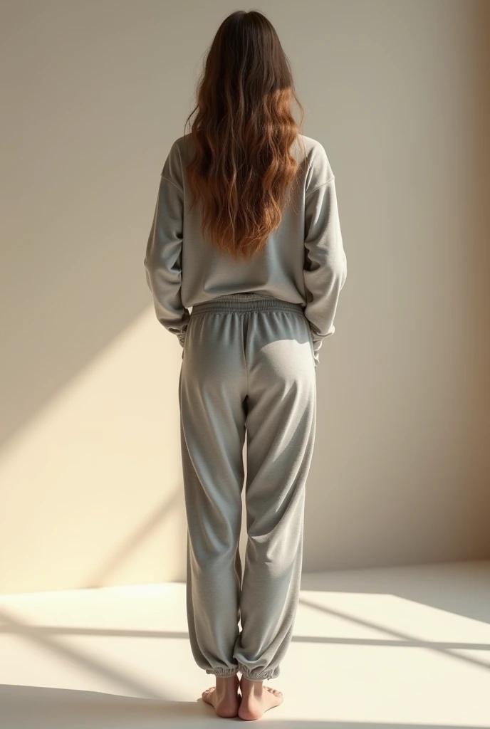 A woman in sweatpants from behind