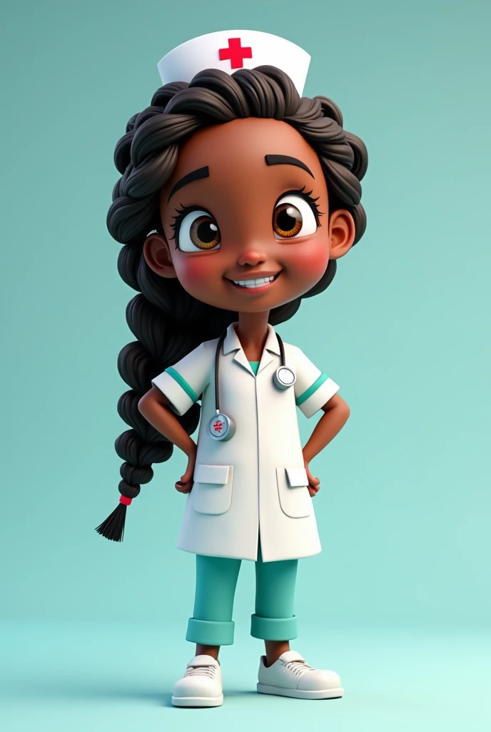  Make me a nurse with the following physical characteristics: Black Uses Braids that are from the waist up, cartoon or cartoon version