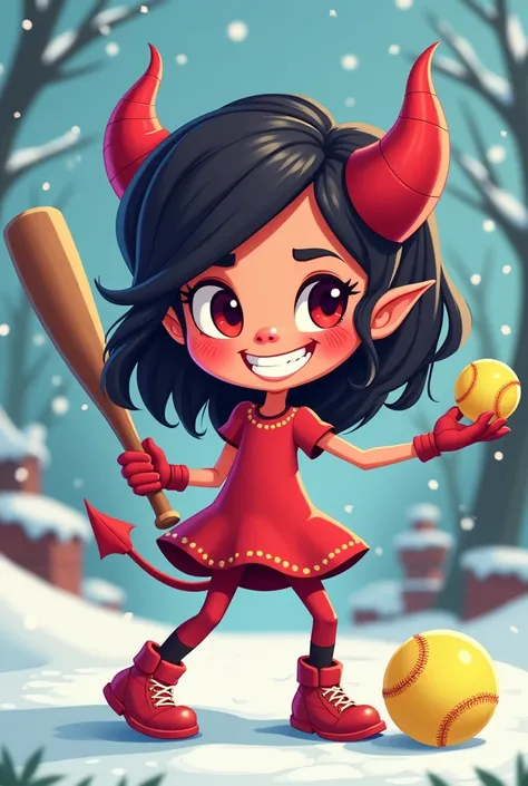 Christmas cartoon of diabla se , y with bat and softball