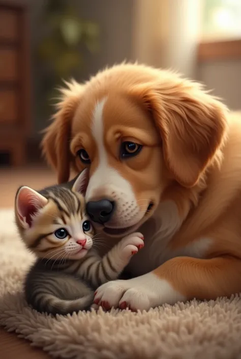 Picture of kitten and dog 