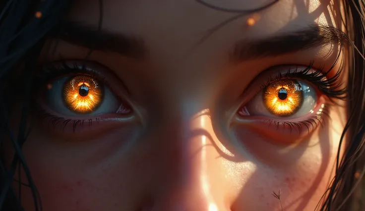 Perspective: Close-up on a meaningful gaze.
Subject: A pair of intense eyes looking directly at the viewer, reflecting a glowing Scorpio symbol in their pupils.
Medium: Hyperrealistic digital painting.
Style: Emotional and captivating, with a balance of wa...