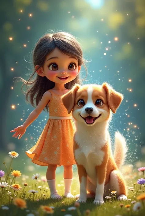 Girl and dog in sparkles