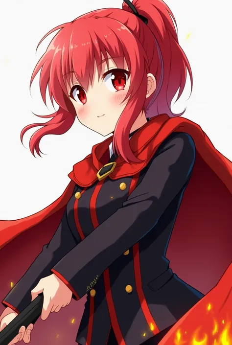 Yuri was a 14-year-old girl with red hair  ,Which she wore in a ponytail , and red eyes.  She was wearing a black uniform with red accents and a red cape with a burning hem.  She also carried a fireblade in the shape of a sword .