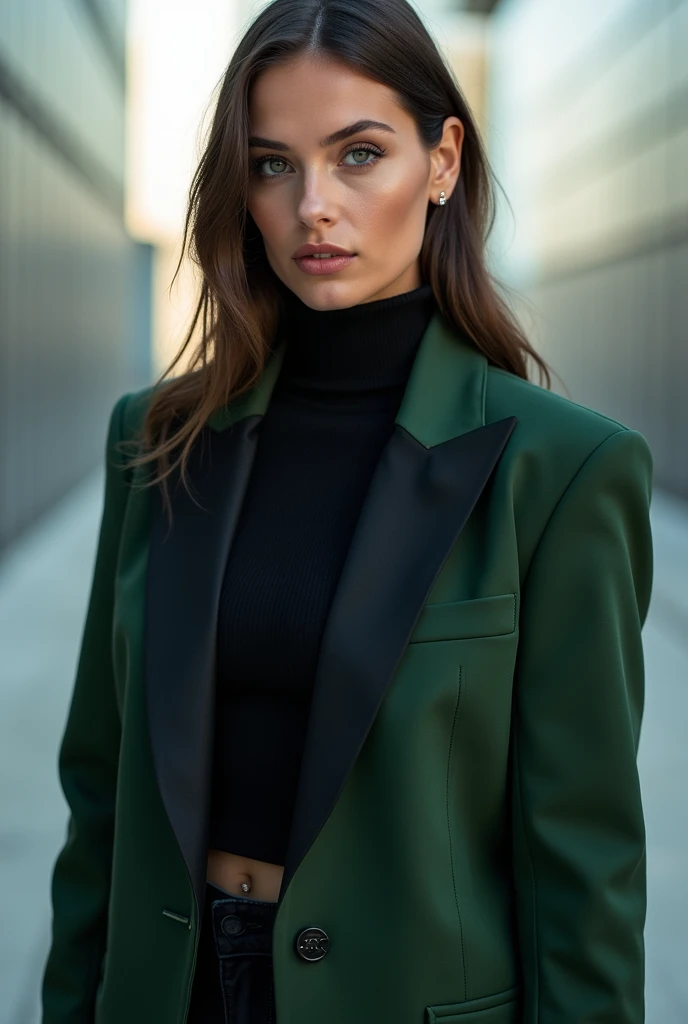 Turtle neck jacket black and dark green 