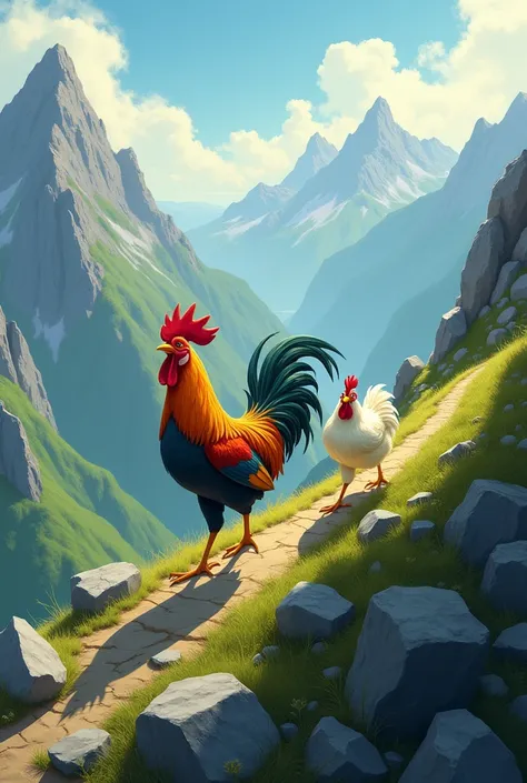 The rooster and the chicken went up the mountain