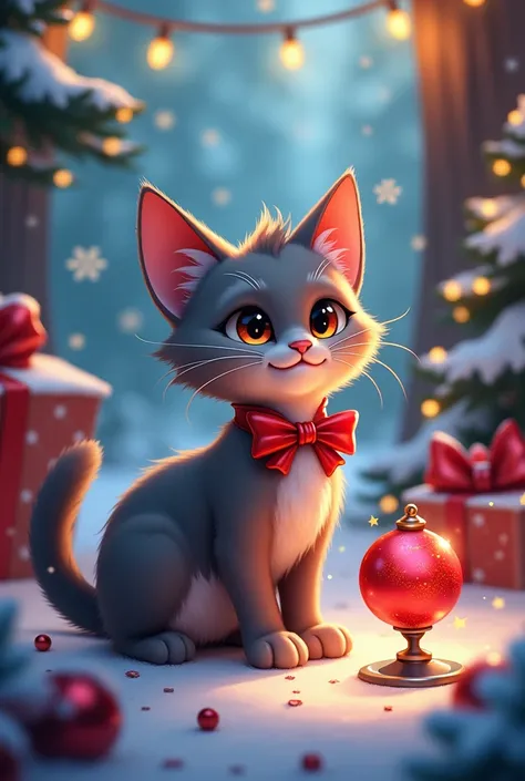 a cat with a Christmas background this style would be related to games I would like them to put a sword and a red ball 