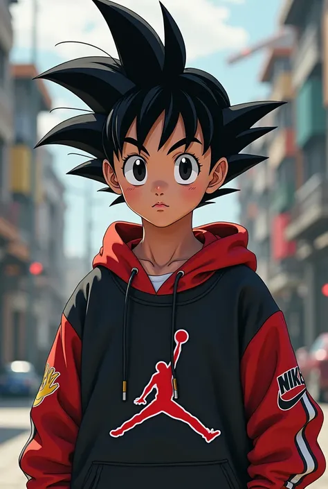 Dragon Ball boy with black hair and his skin is brown and his eyes are black by Jordan brand clothing 