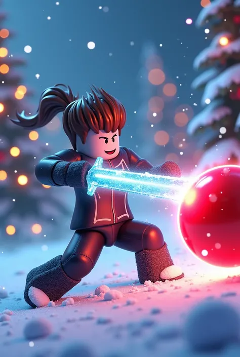 CCME would like a Roblox character with a snow sword hitting a red ball is mandatory, all this with a bit of Christmas atmosphere 
