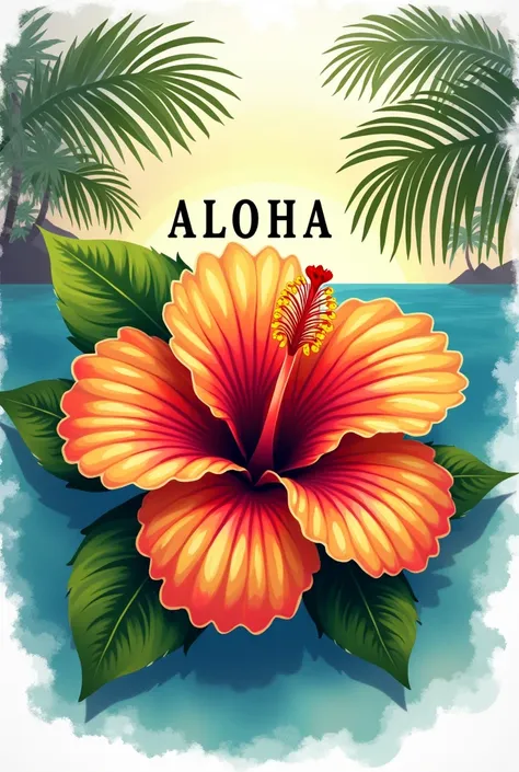 Hawaii aesthetic flower logo with "ALOHA." Written on it.