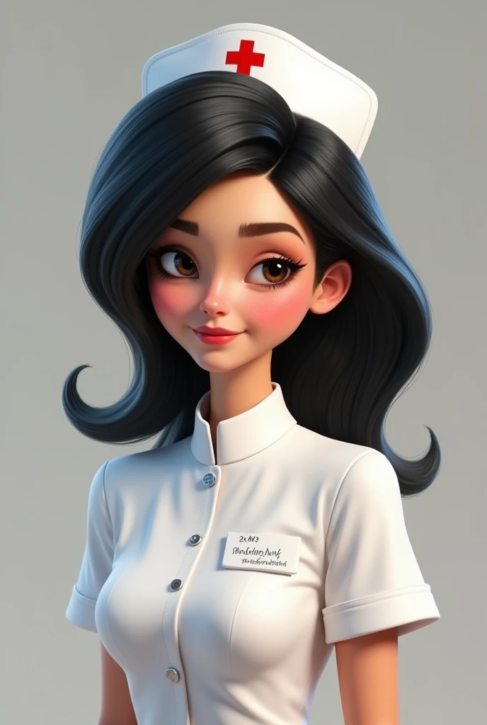 Edna fashion long hair character from The Incredibles dressed as a nurse 