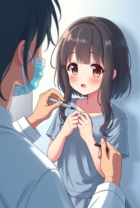 Anime style girl being checked by a doctor 