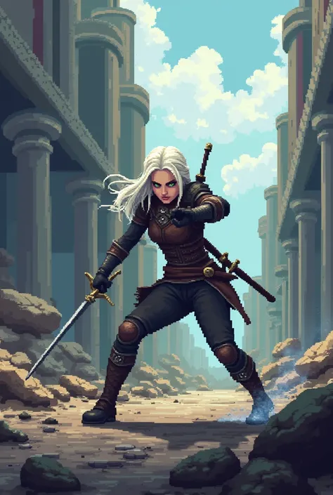 Ciri en combat the witcher 3 pixelart 