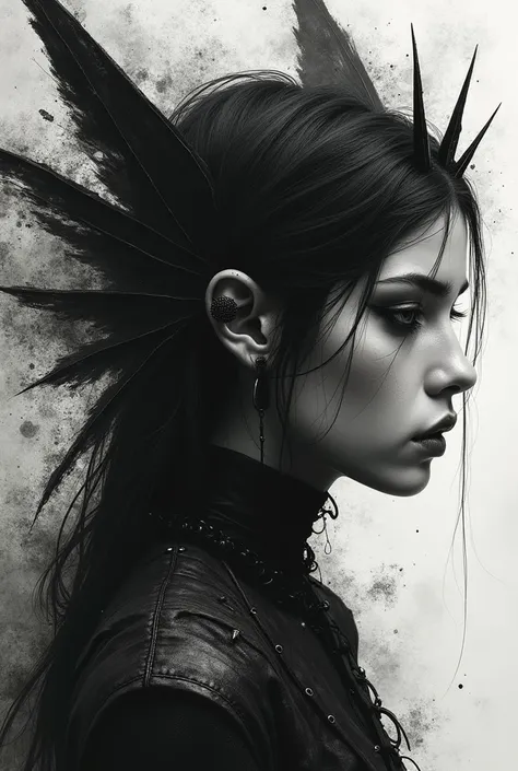 Niobium ((angry fairies)),ominous fairys land,ominous places,pretty face,threatening landscape,Iryna Yermolova,Nicola Samori,alexey egorov,alina ivanchenko,steampunk,cheyenne, High contrast, minimalistic, colored black and grungy white, dramatic, graphic n...