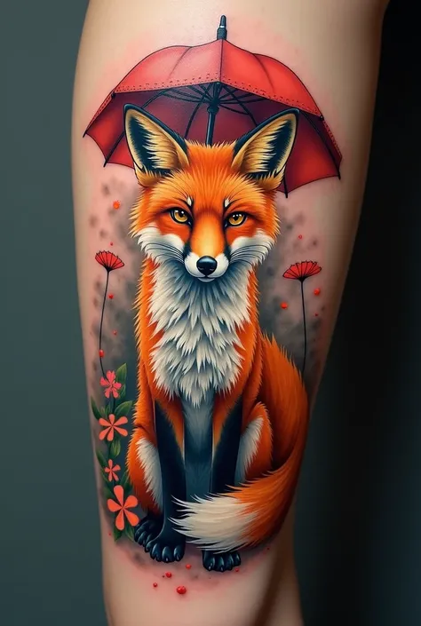 Tattoo with Fox and umbrella from book