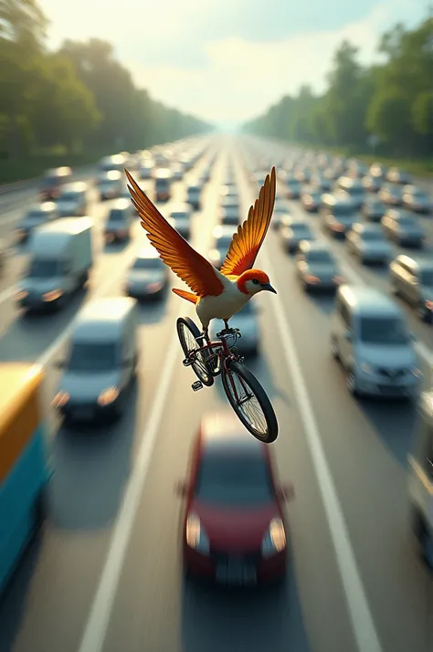 A good bird that keeps cycling on the high way