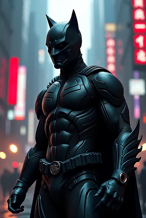  create the shadow champion,  hero with black armor , cat-style mask, cyberpunk,  style mask similar to Batman 