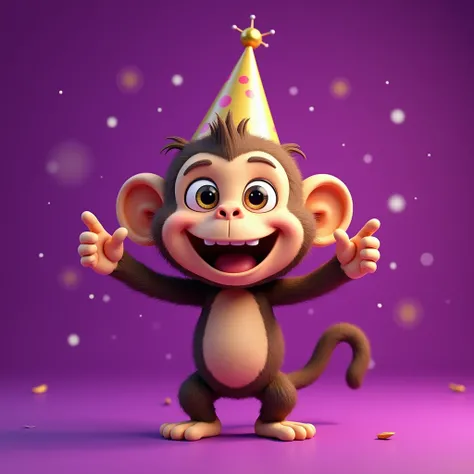 A smiling monkey celebrating New Year with purple background