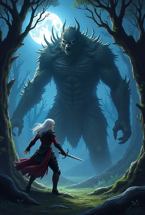 Ciri en combat contre un leshen pendant la nuit the witcher 3 pixelart 