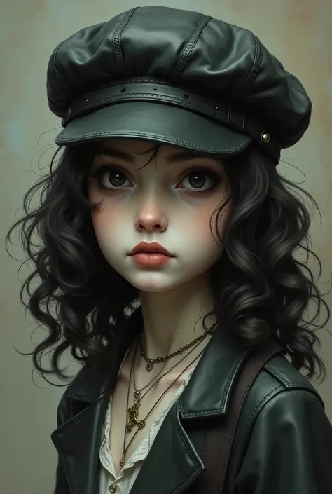  She generates a thin, pale girl with her hair full of well-marked curlers wearing an Italian leather cap and clothes similar to those of the working or rebellious lower class people of the 1940s, Pale that looks like the daughter of Hades by Percy Jackson...