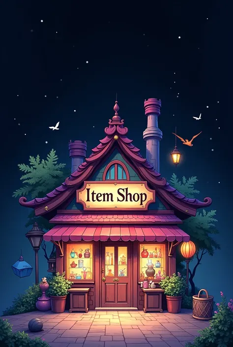 An image that there is a text 
the item shop and there in the image is associated with an anime black backgroun 