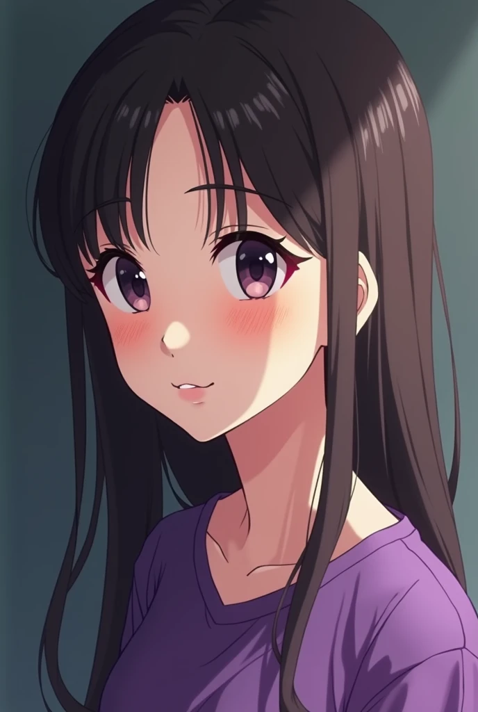 a close up of a woman with a purple shirt on, real ungine, 18 years old, anime thai girl, dang my linh, nivanh chanthara, potrait, 2 , 1 , 2 , low quality photo, very very low quality picture, 2 