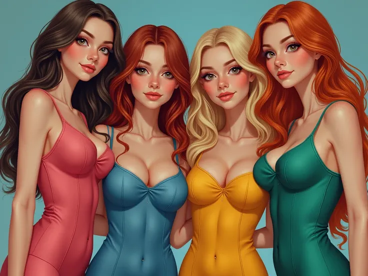 (( masterpiece,  realistic ,  better quality,  extremely intricate, 4 girls and 4 boys )), Color connection, colored,  Vibrant color scheme, colorful, spot color ,  Not suitable for work, (retrato,  frontal),  Blush of the nose , sensual, bodega, midday, (...