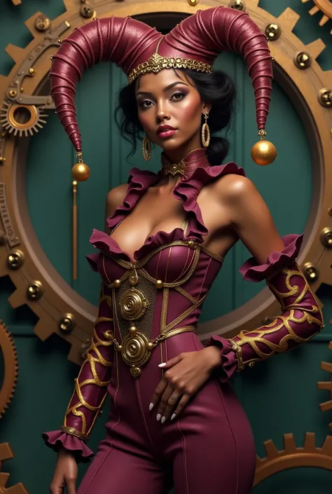 beautiful biracial woman, steampunk jester