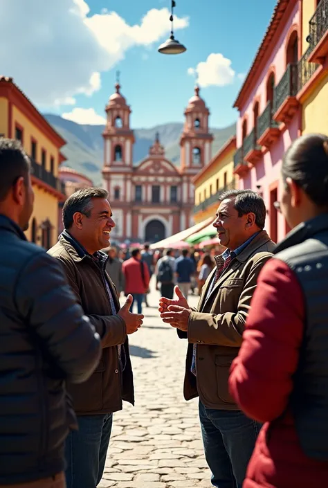 Image where a person is being interviewed in the Plaza de Sihuas Ancash 