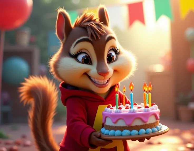  Alvin from the Chipmunks movie, 4K,  cartoon,  holding a birthday cake