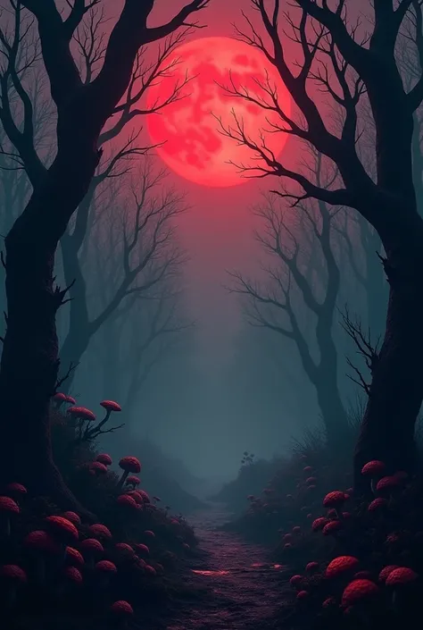 Mysterious forest background with blood moon