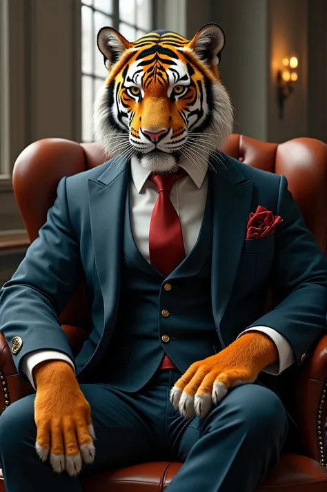 Cute and muscular tiger in a suit