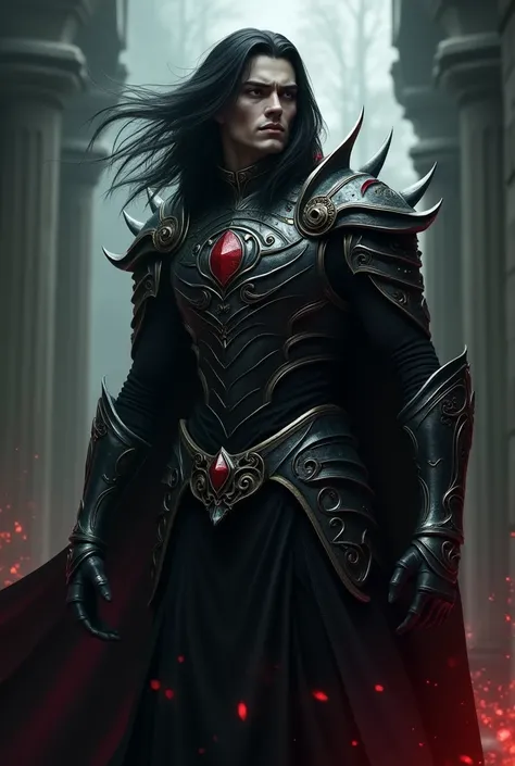 vampiro, man, muscular, beautiful,  red eyes ,  black hair, Armor 