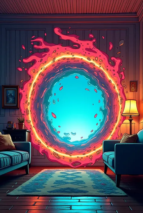 A portal in a house but comic book version