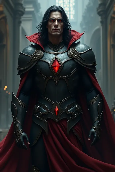 vampiro, man, muscular, beautiful,  red eyes ,  black hair, Armor 