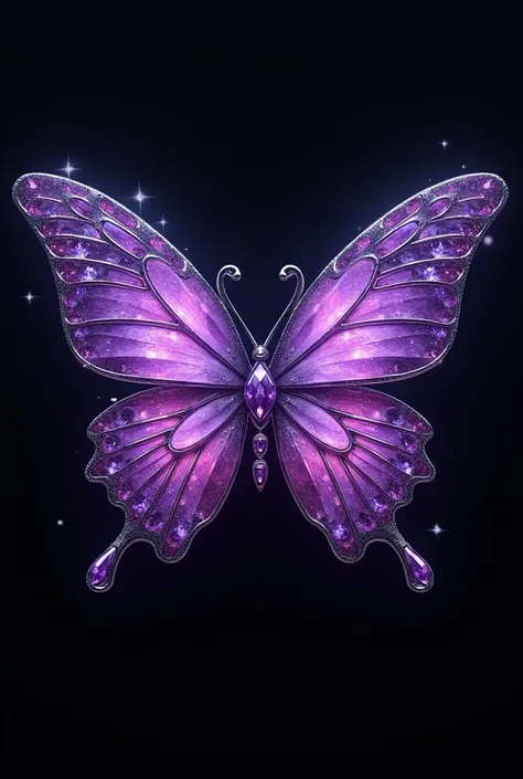  purple butterfly with crystals and stars on black background,  Concept Art by Yang J .,  trending at CGSociety ,  fantasy art,  sapphire butterfly jewelry ,  fantasy art style, Butterfly jewelry , exquisite and beautiful wings , Steampunk butterfly,  A be...