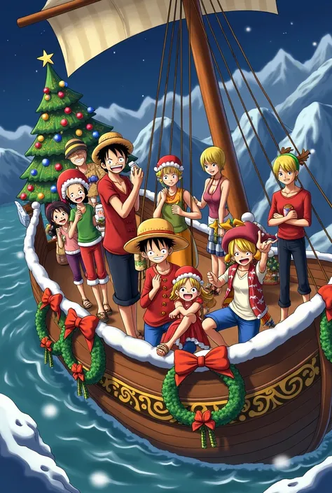 The Mugiwaras of One Piece in the Christmas theme 