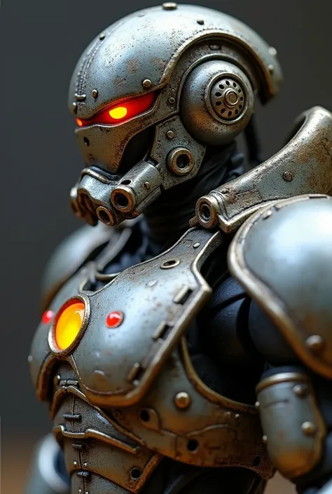   close-up of a toy figure of a man in armor,  concept art by Hiroyuki Tajima  , trend of polycount , neo-dada , fallout power armor , Fallout Liberty Prime, power armor ,  Symmetrical dieselpunk warrior , exoskeleton power armor ,  dieselpunk armor , Fur ...