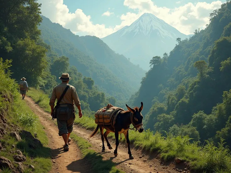 Field worker on donkeys in the Central Cordillera of the Dominican Republic