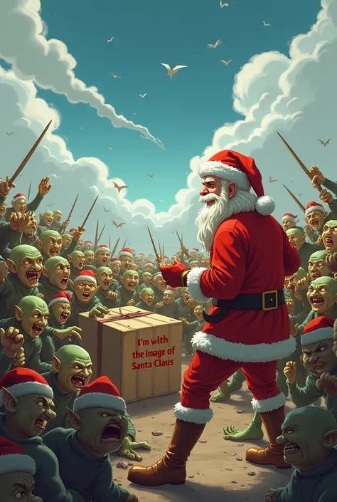 A box of Im with the image of Santa Claus against 25 goblins with the title at the top left of the huge battle