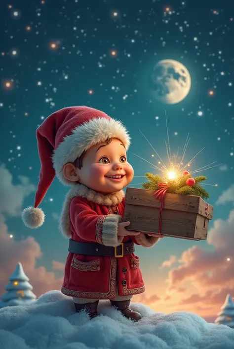 Babbo natale che scrive nel cielo il nome Denny Feliz Natal 3d