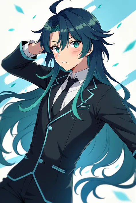 poses furtively at the full-size screen.

Cute cute black and white male character, black and white diagonally in straight lines, smooth beautiful body, handsome brunette character. long wavy blue and green hair, down to the shoulders