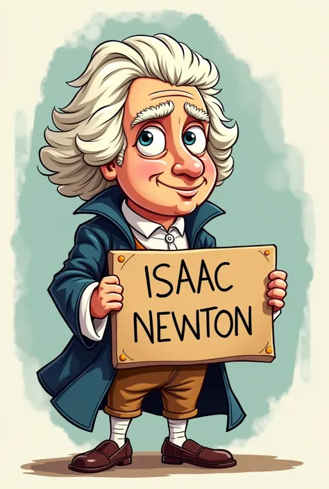 CARTOON OF ISAAC NEWTON HOLDING A SIGN