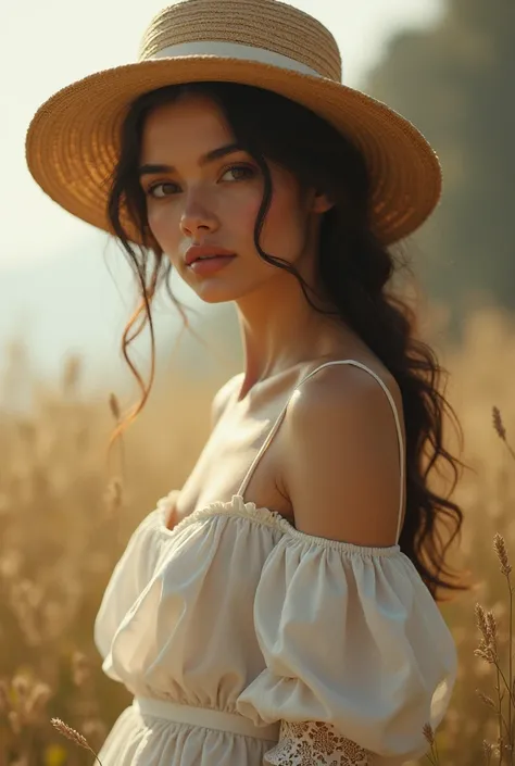  beautiful woman , casual white dress , with hat,  expressing little faith in God,  something that displeases God 
