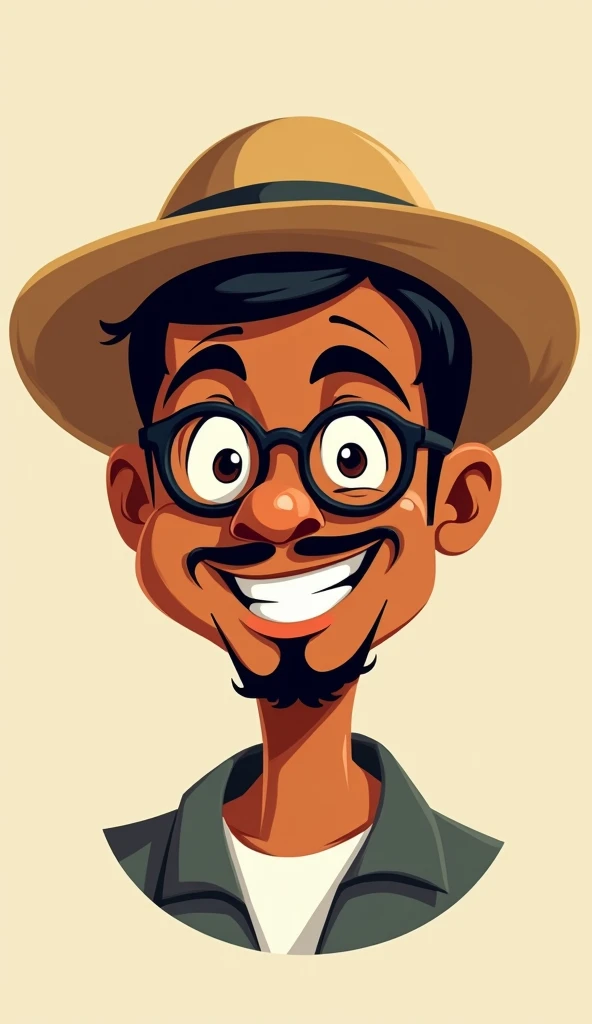 Make a logo:  I only want the Head of a brown man.  He wears a straw hat . He wears glasses Juliete . Cartoon Image. Estilo funileiro. 