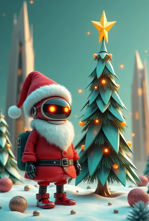 Simon Stalenhag Christmas tree and happy robot santa claus