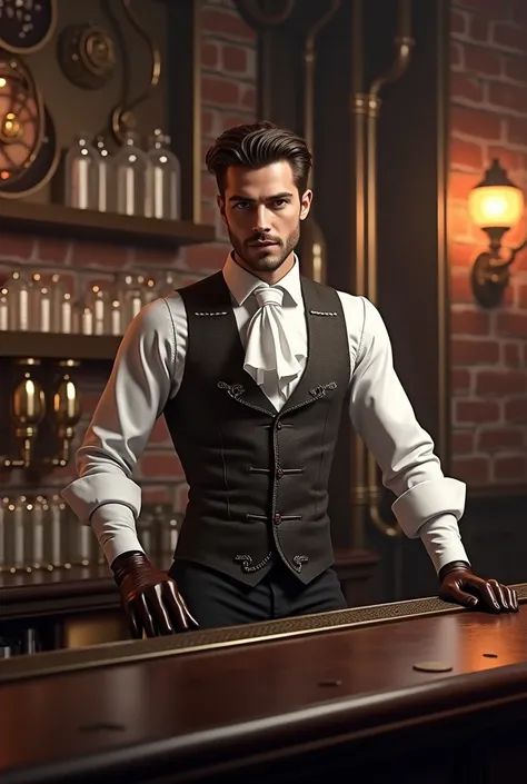 handsome black steampunk bartender