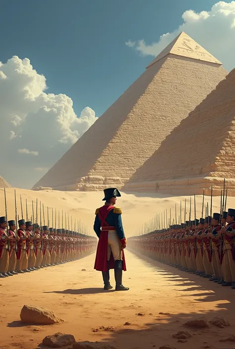 Napoleon bonaparta ordering his army to leave outisde the pyramid